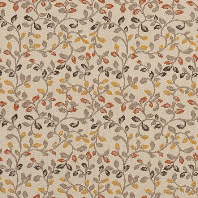Cream floral trail fabric with taupe, ochre and rust leaves