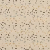 Close-up of cream woven fabric with small leaf motifs in taupe, grey and caramel