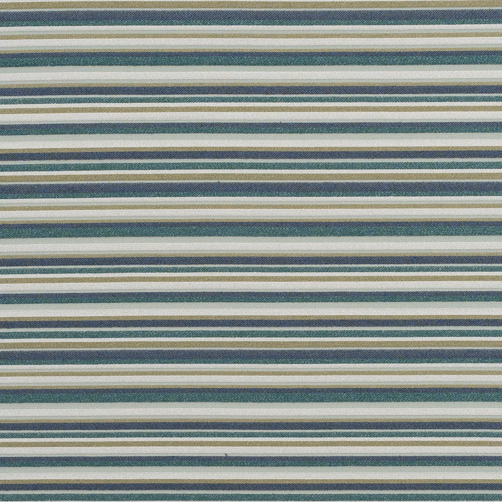 Horizontal celadon, cream and grey woven stripe fabric with fine texture