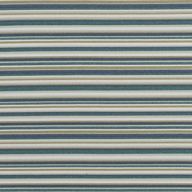 Horizontal celadon, cream and grey woven stripe fabric with fine texture