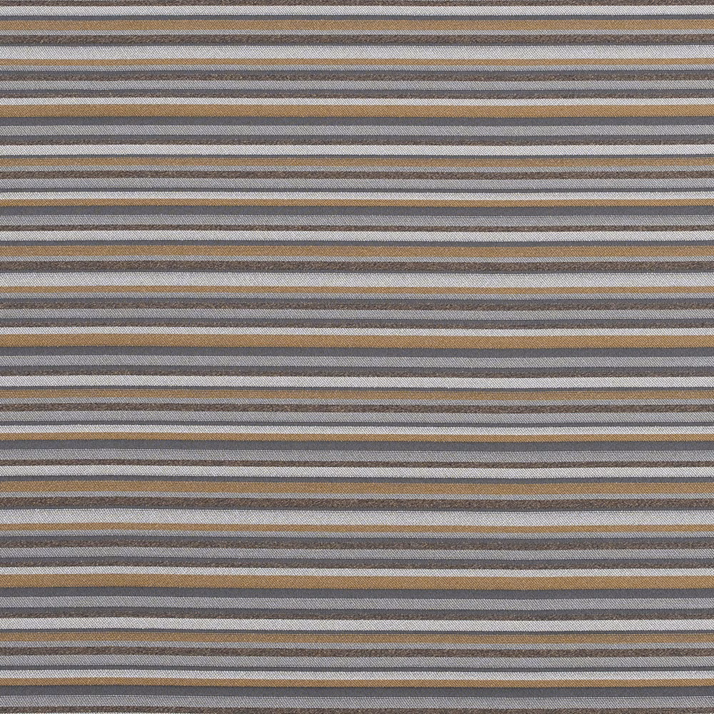 Horizontal striped fabric swatch in pewter grey, taupe, cream and tan