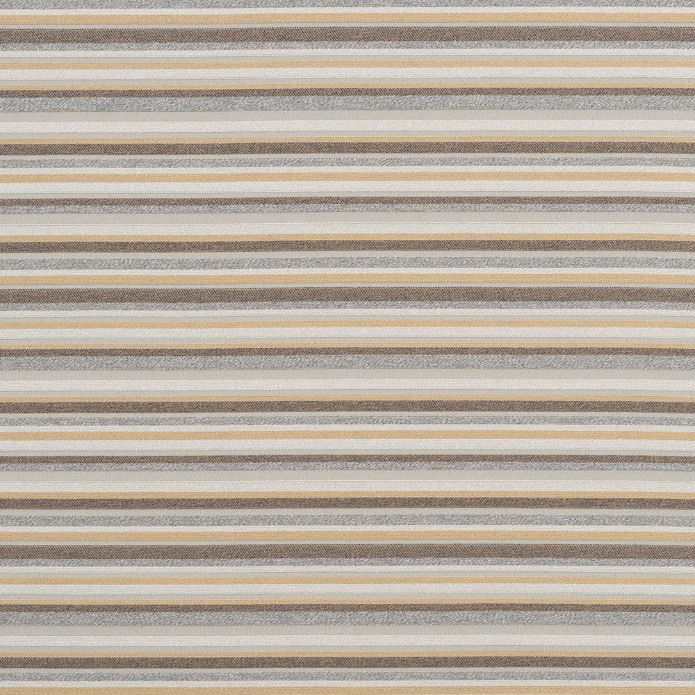 Horizontal striped fabric swatch in soft grey, taupe and ivory tones