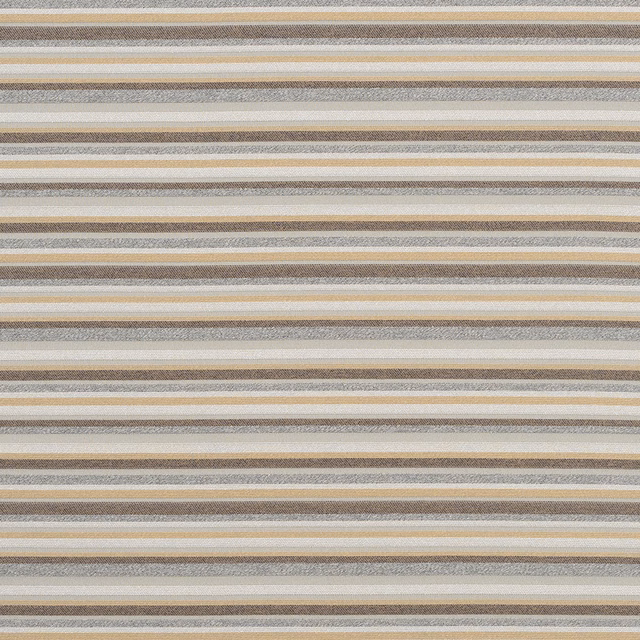 Horizontal striped fabric swatch in soft grey, taupe and ivory tones