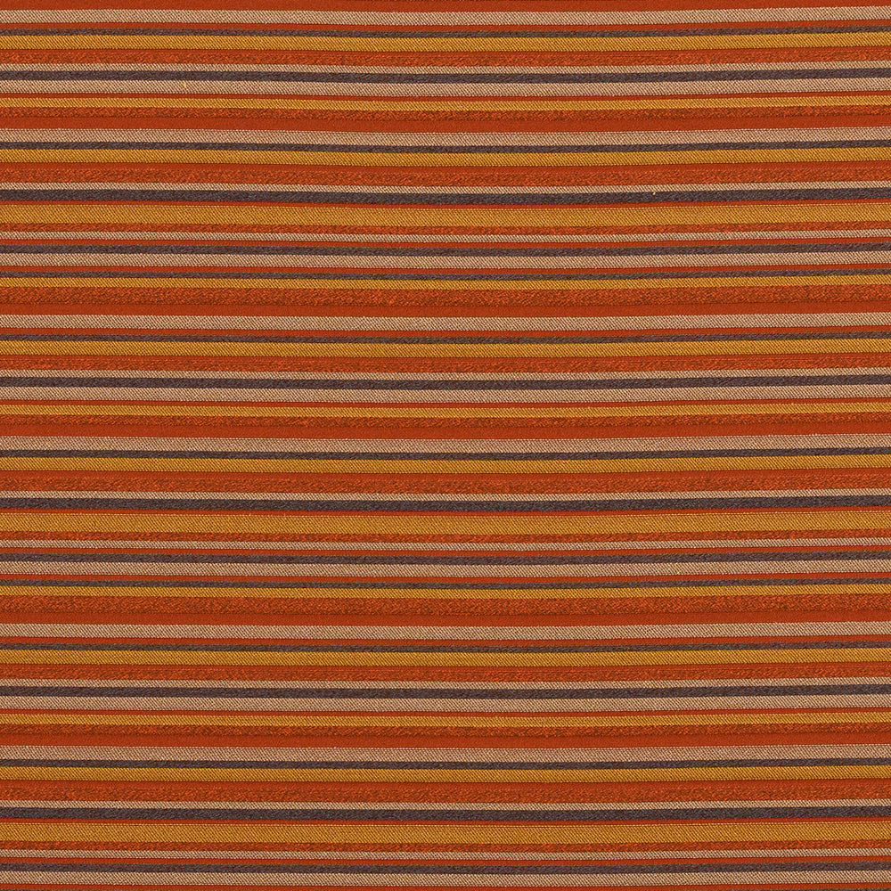 Horizontal terracotta, rust and gold striped woven fabric swatch