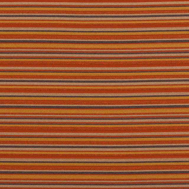 Horizontal terracotta, rust and gold striped woven fabric swatch