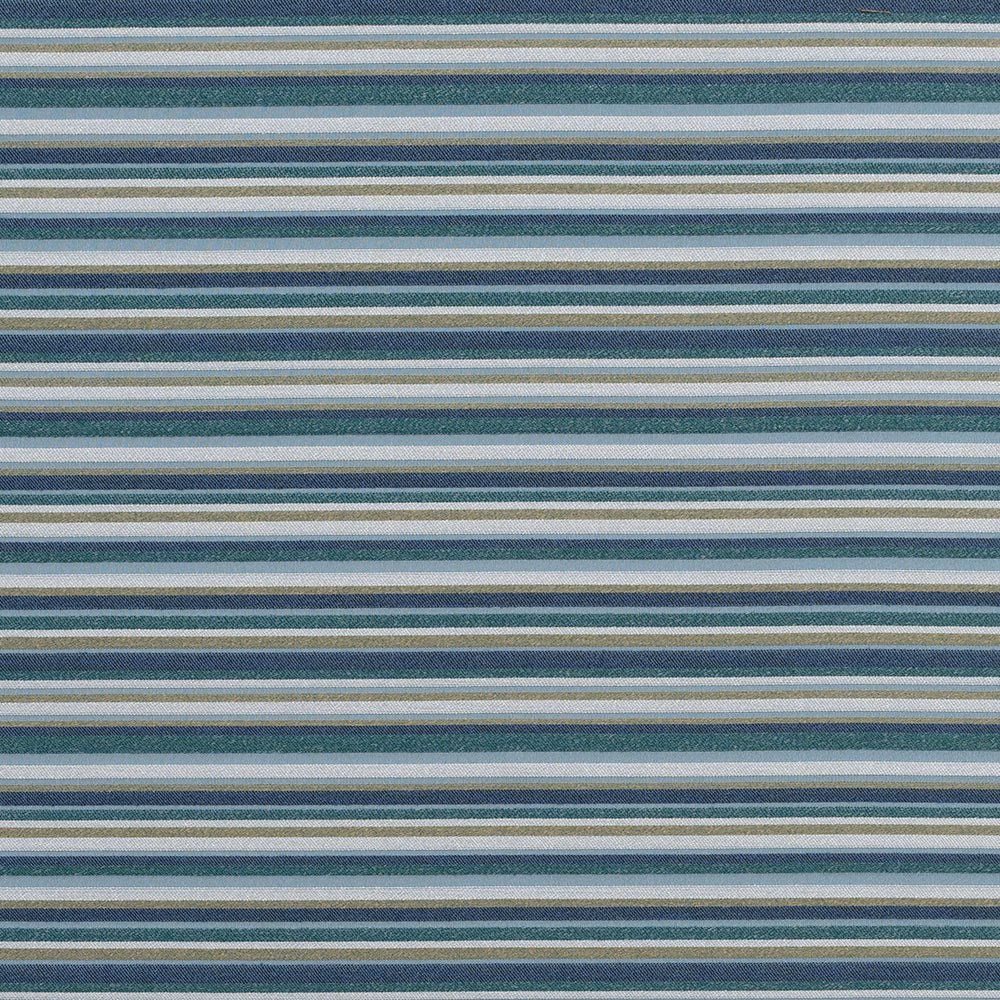 Horizontal striped fabric in wedgewood blue, teal, grey and cream weave