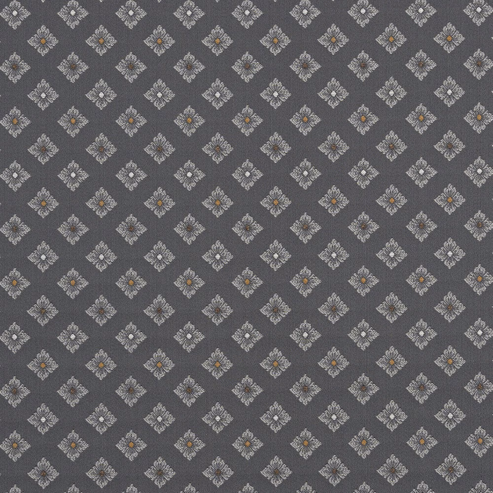 Dark pewter grey fabric with small diamond motifs and subtle silver and ochre detail