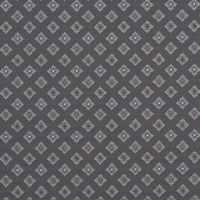 Dark pewter grey fabric with small diamond motifs and subtle silver and ochre detail