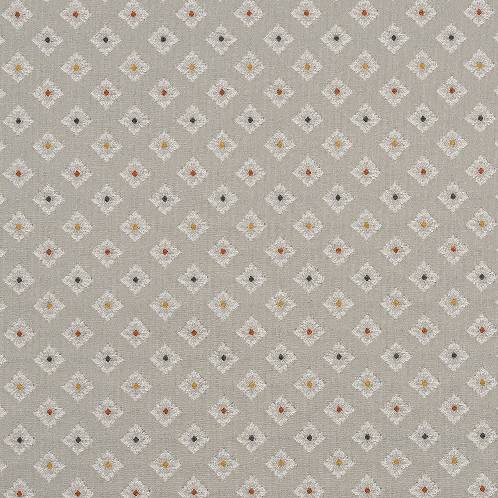 French grey fabric with small ivory diamond motifs and tiny coloured centres
