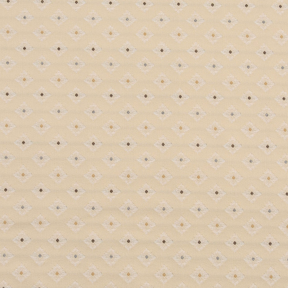 Cream fabric swatch with tiny diamond motif in ivory, grey and beige