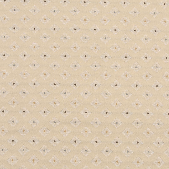 Cream fabric swatch with tiny diamond motif in ivory, grey and beige