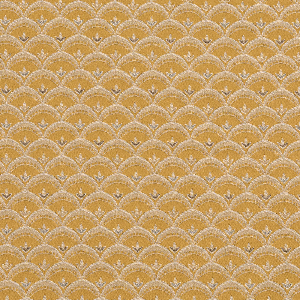 Warm gold jacquard fabric with scalloped ivory arch pattern