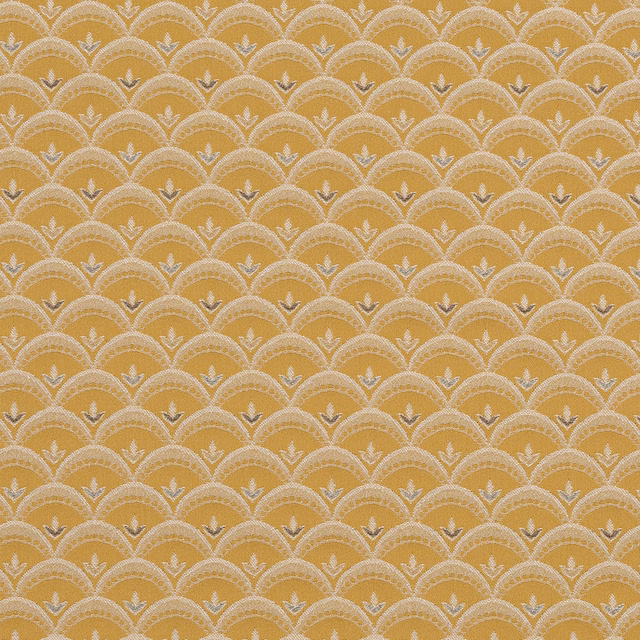 Warm gold jacquard fabric with scalloped ivory arch pattern