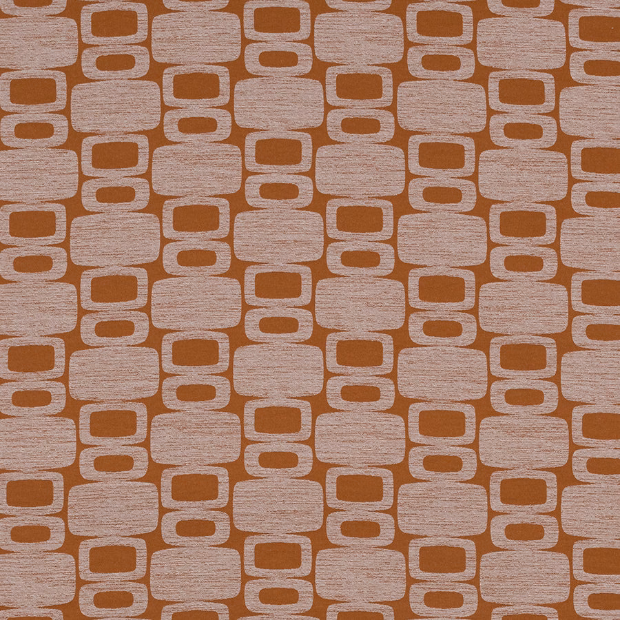 Burnt orange and ivory geometric woven fabric with rounded block motif