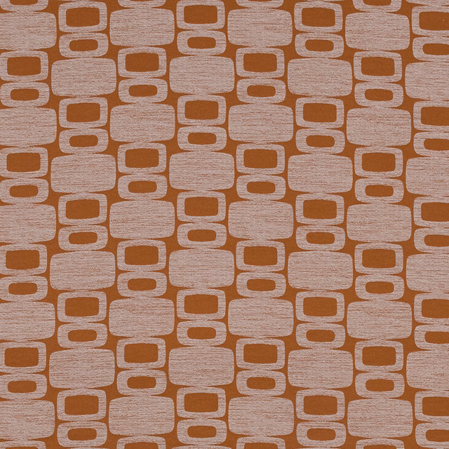 Burnt orange and ivory geometric woven fabric with rounded block motif