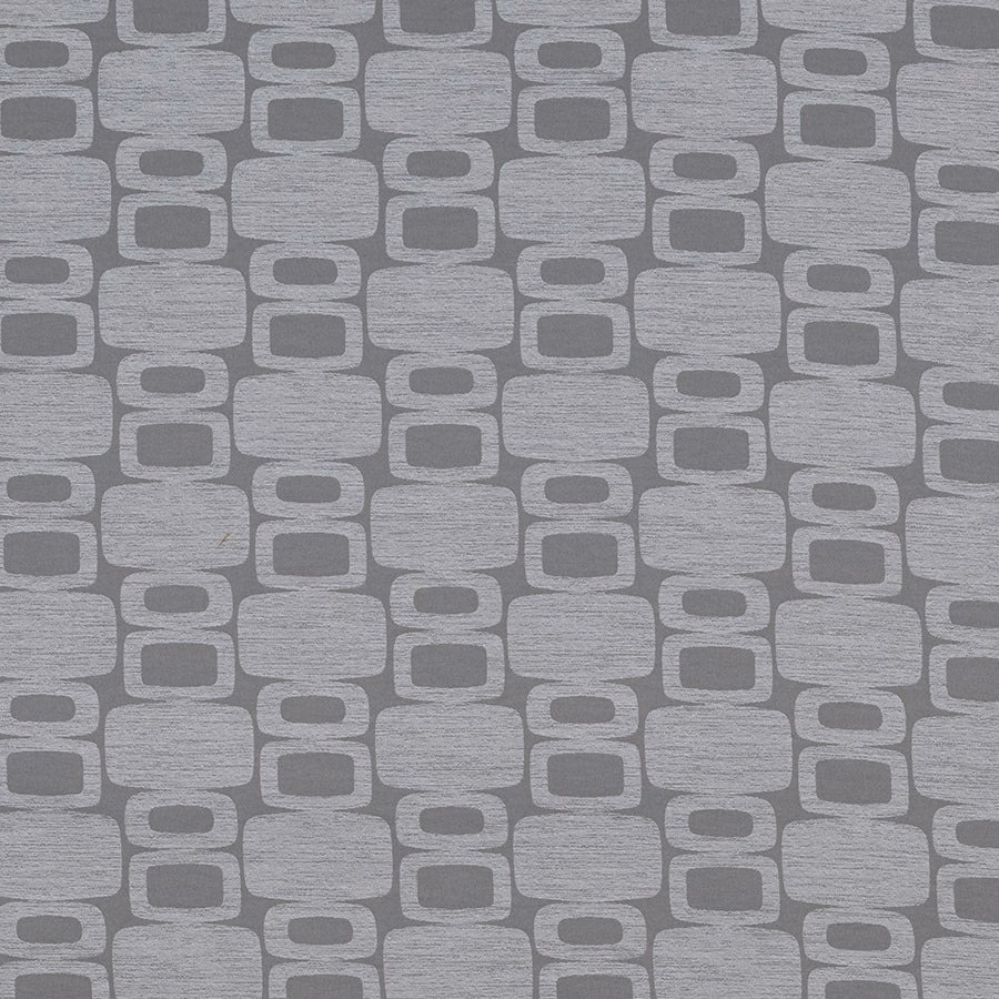 Grey geometric fabric swatch with rounded block repeat and textured weave