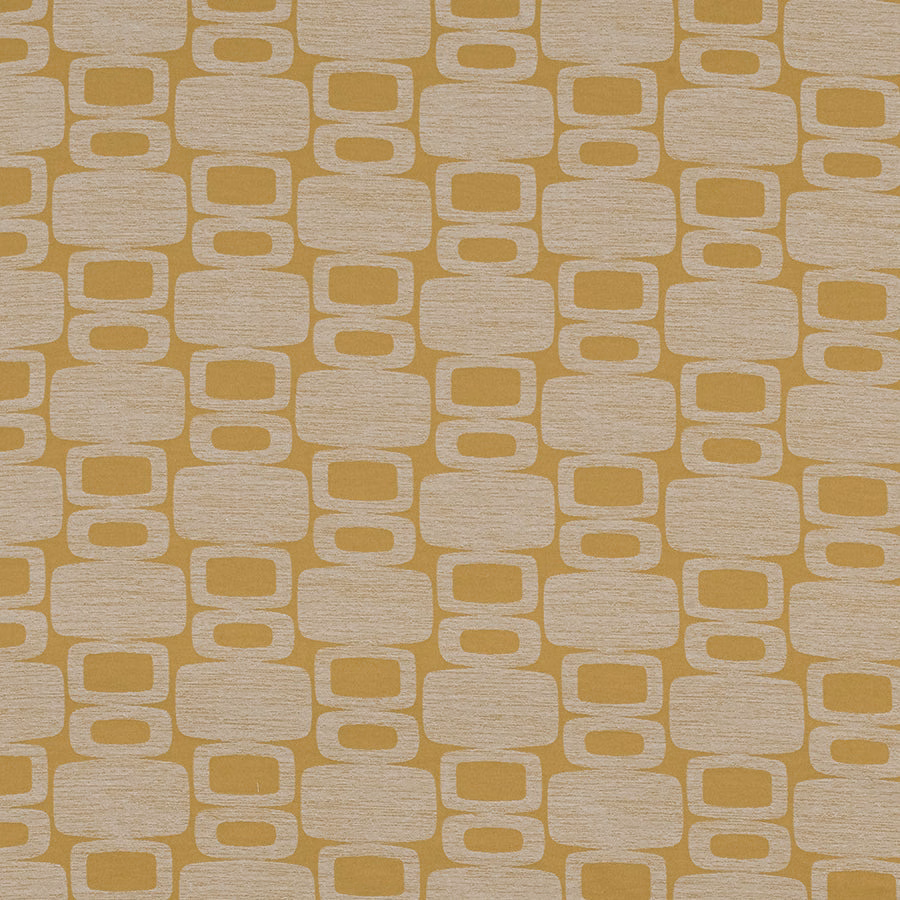 Ochre and cream geometric woven fabric with rounded block motif