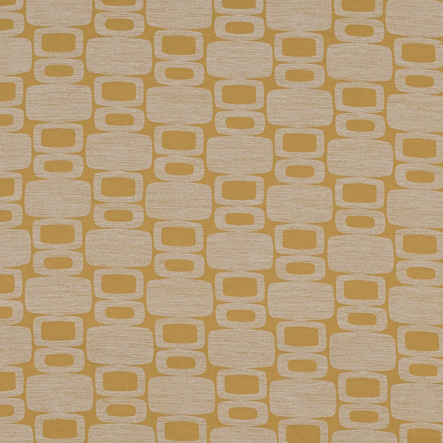 Ochre and cream geometric woven fabric with rounded block motif