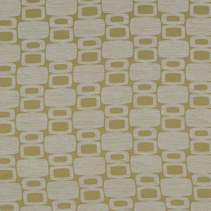 Olive and oat geometric woven fabric with rounded block motifs