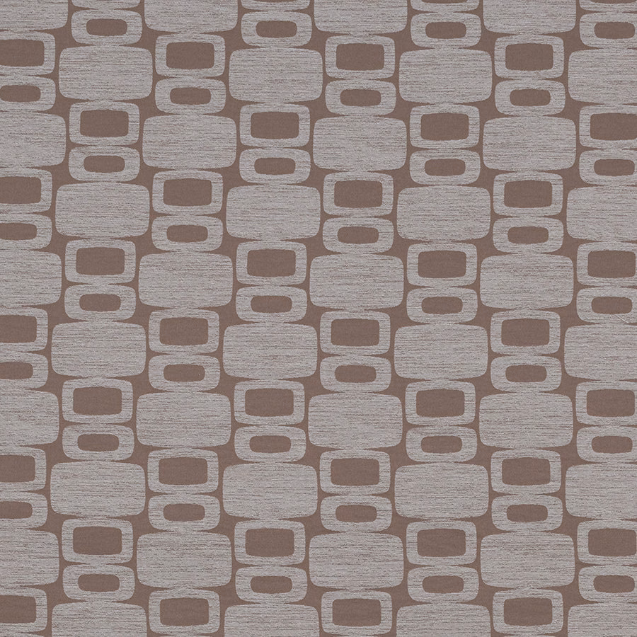 Grey and taupe geometric fabric with rounded block repeat and woven texture