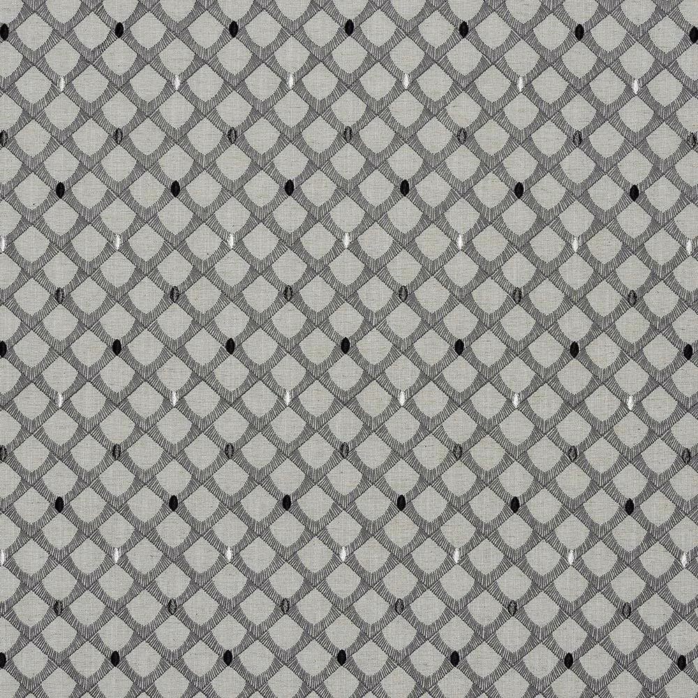 Charcoal and grey geometric lattice fabric with small black dot details