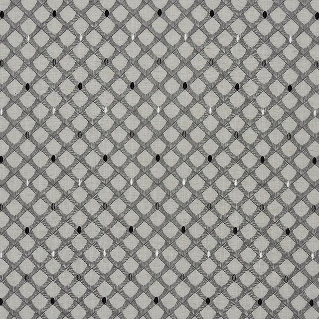 Charcoal and grey geometric lattice fabric with small black dot details