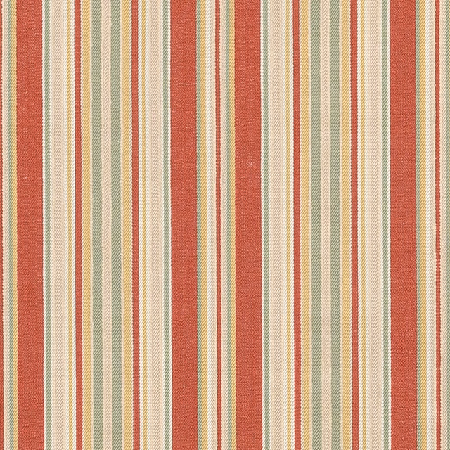 Vertical bordeaux-red stripe fabric with cream, sage and blush pinstripes