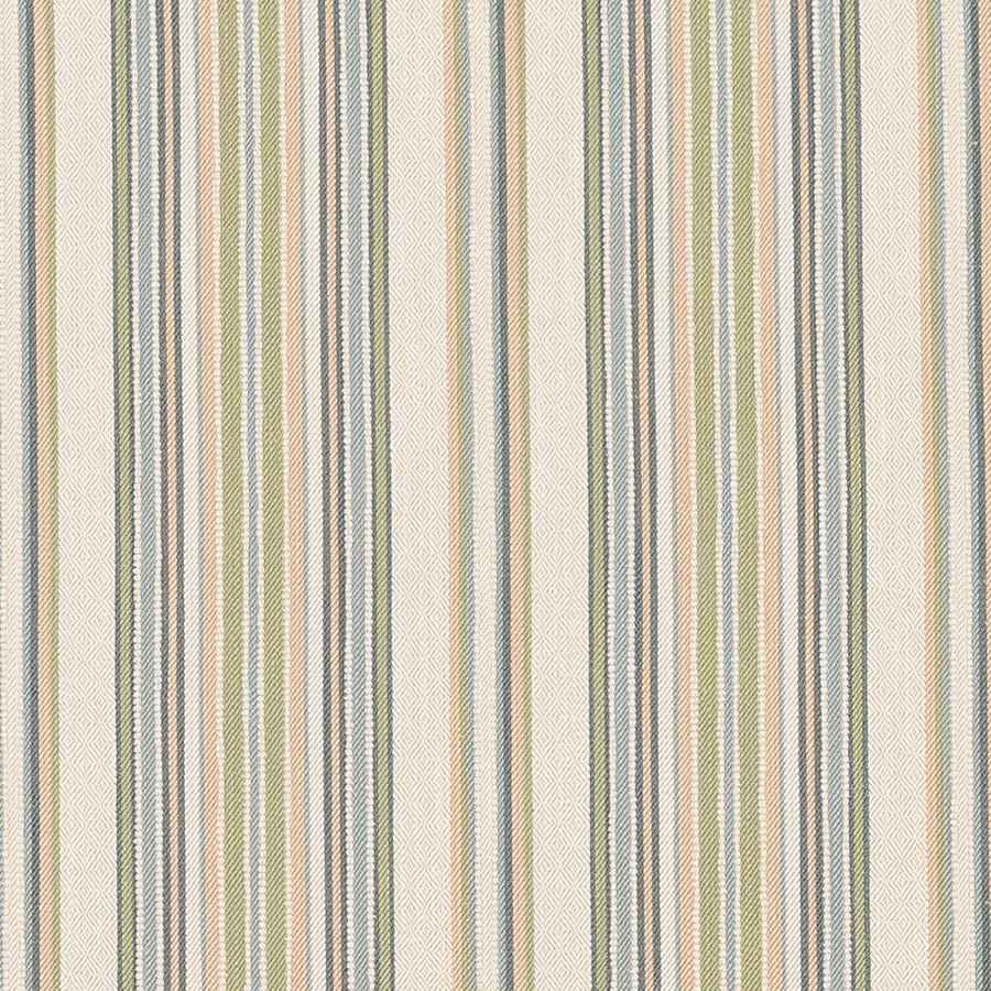 Vertical sage, blue-grey and blush stripes on an ivory woven fabric