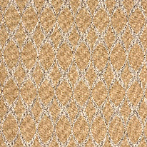 Ochre woven fabric with ivory looping diamond lattice pattern