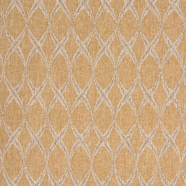 Ochre woven fabric with ivory looping diamond lattice pattern