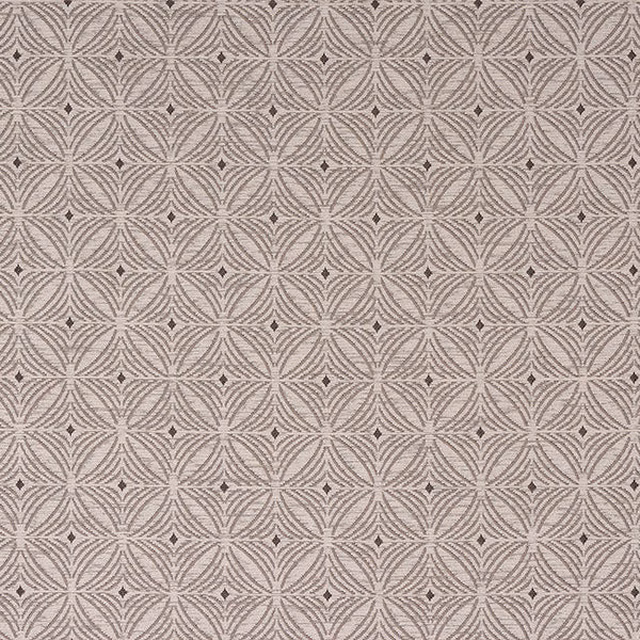 Warm beige taupe geometric weave with small dark dot accents and fine tonal stripes