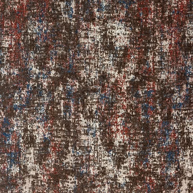 Mottled bronze-brown abstract woven fabric with cream, rust and blue flecks