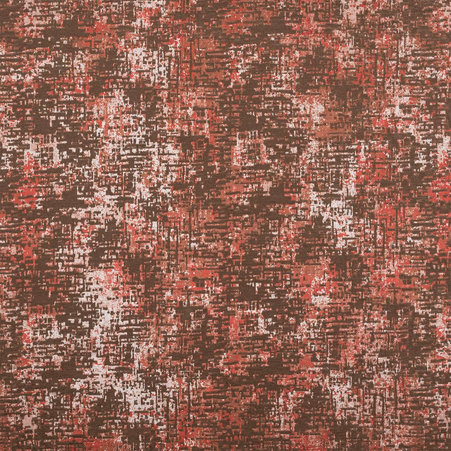 Abstract woven fabric swatch in spiced red, terracotta, brown and pale highlights