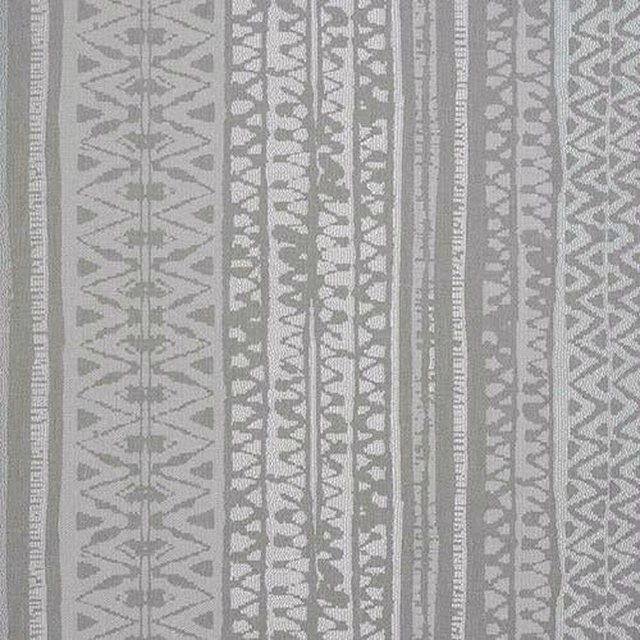 Duck egg woven fabric with vertical striped geometric bands in soft grey-blue