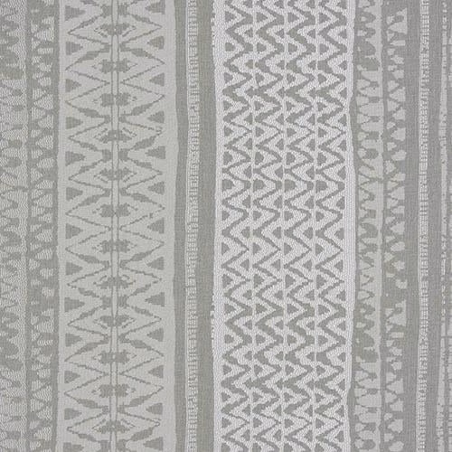 Soft grey striped fabric with pale geometric bands and textured woven detail