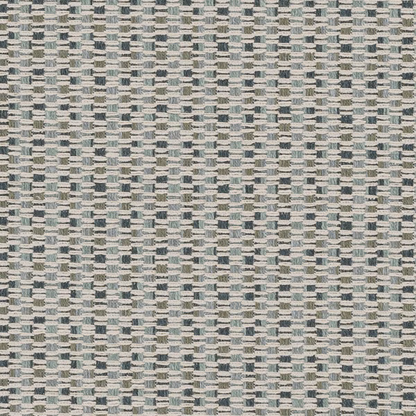 Small woven check fabric in soft seafoam teal, cream and grey
