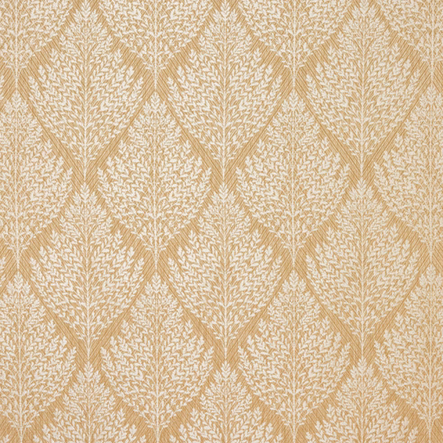 Sand and cream leaf-pattern woven fabric with a repeating geometric repeat