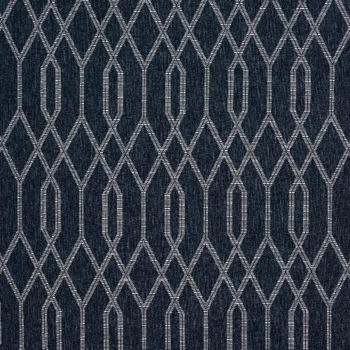 Dark navy geometric woven fabric with pale blue-grey diamond and lozenge pattern