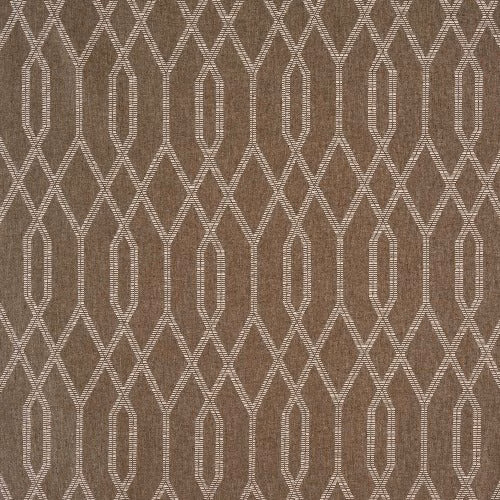 Taupe-brown geometric fabric with ivory linked lattice pattern