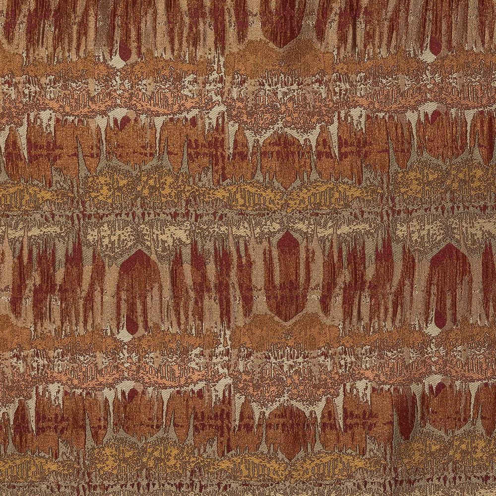 Abstract woven fabric in burnt orange, rust and ochre with vertical textured motifs