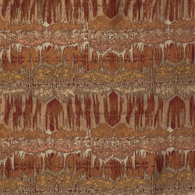 Abstract woven fabric in burnt orange, rust and ochre with vertical textured motifs