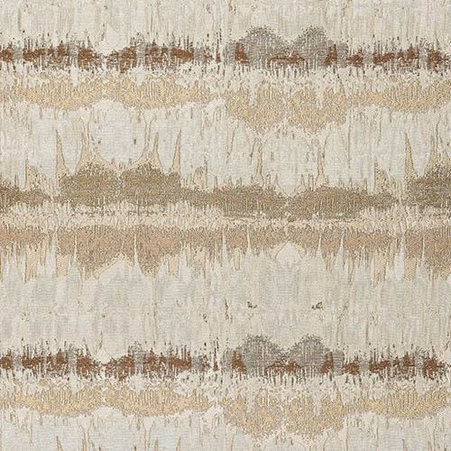Pale natural fabric swatch with horizontal distressed beige and taupe bands