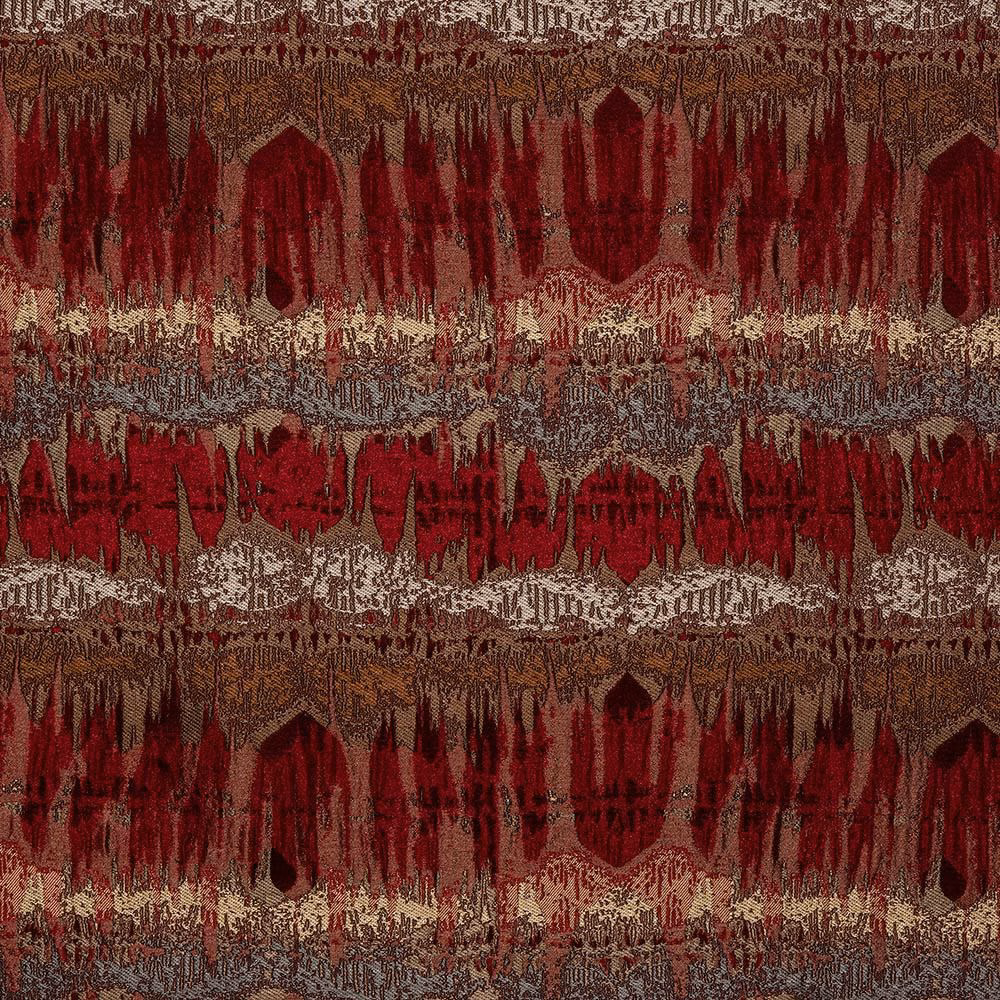 Abstract woven fabric swatch in deep red, burgundy and brown stripes