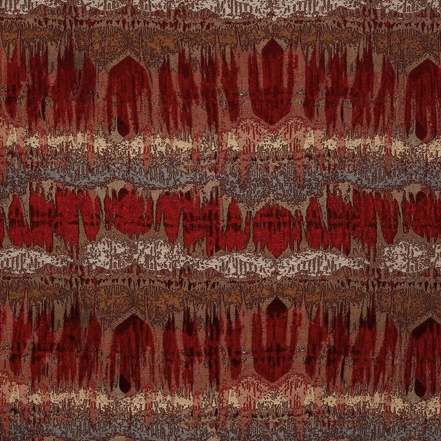 Abstract woven fabric swatch in deep red, burgundy and brown stripes