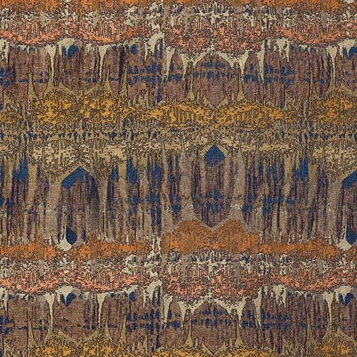 Abstract woven fabric swatch in burnt spice, gold, brown and deep blue