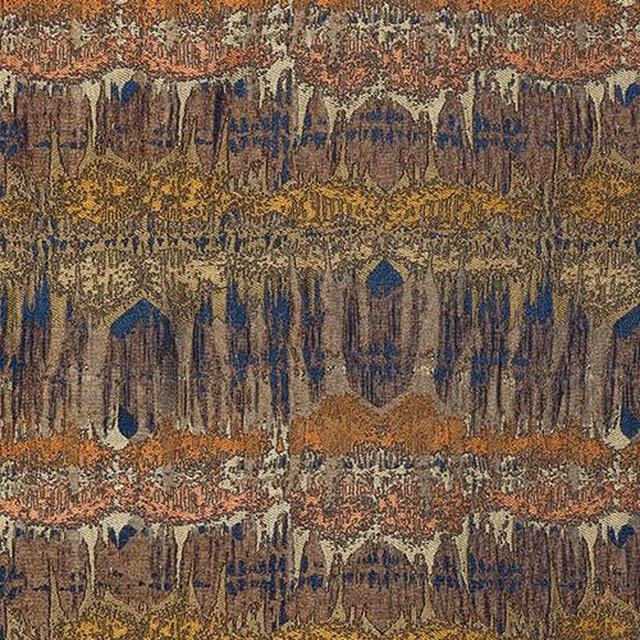 Abstract woven fabric swatch in burnt spice, gold, brown and deep blue