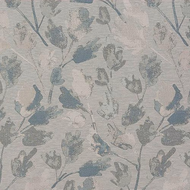 Pale duck egg floral fabric with soft blue and grey leafy stems