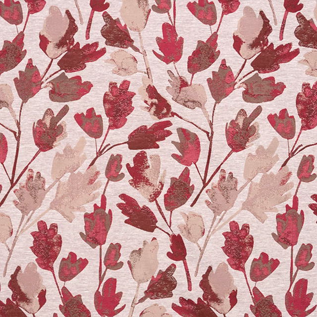 Rosso red and blush floral trail fabric on an ivory ground