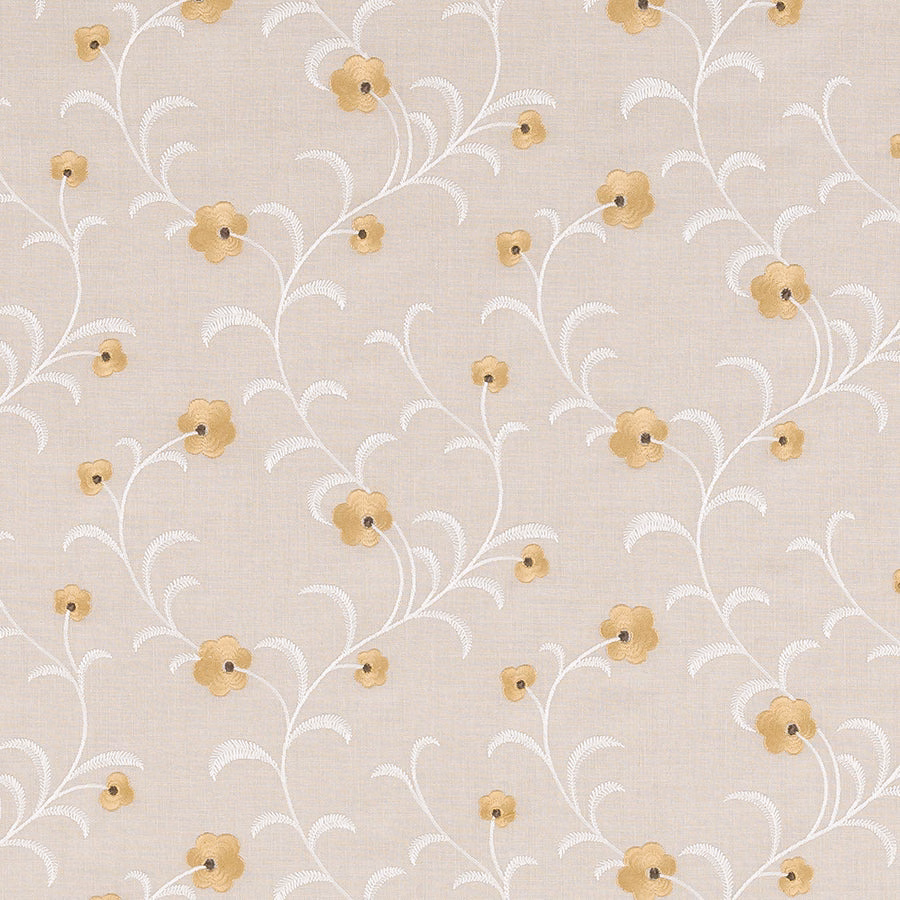 Soft cream botanical fabric with white trailing stems and gold flowers
