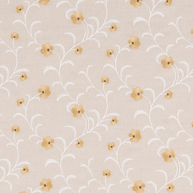 Soft cream botanical fabric with white trailing stems and gold flowers